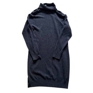 Garnet Hill 100% Recycled Cashmere Turtleneck Sweater Dress Charcoal Grey Large